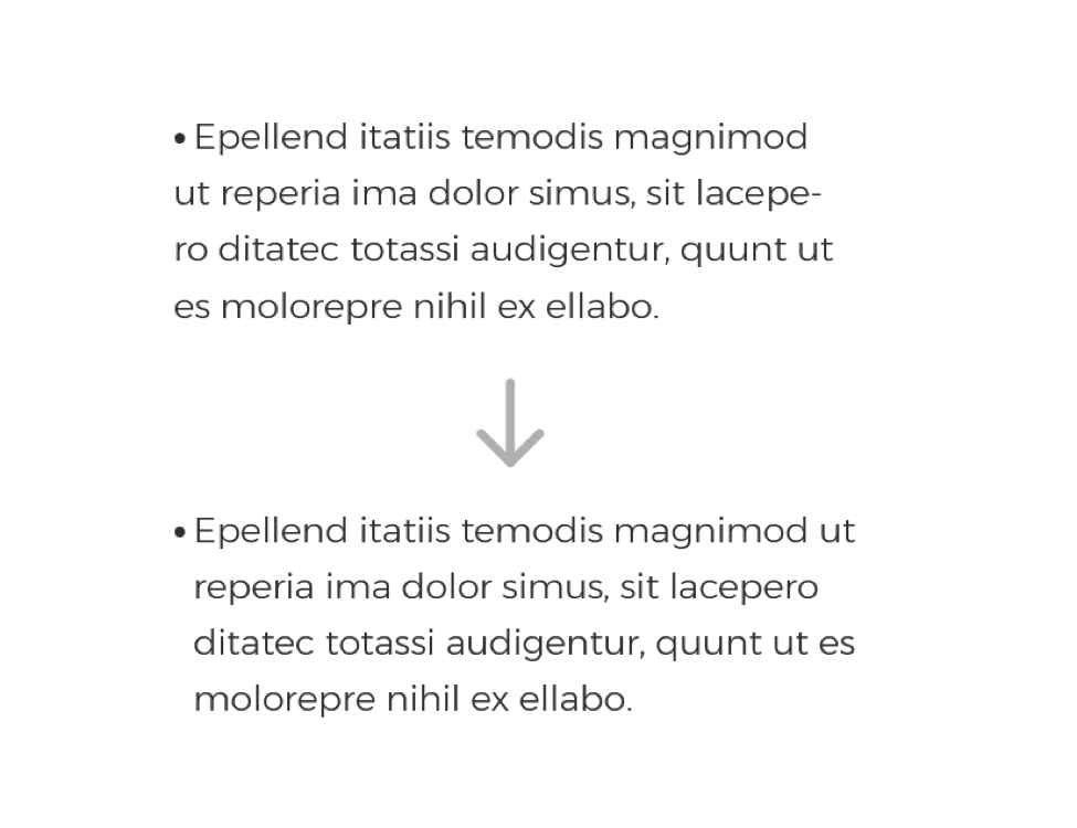 Lorem Ipsum text showing bullet point indent