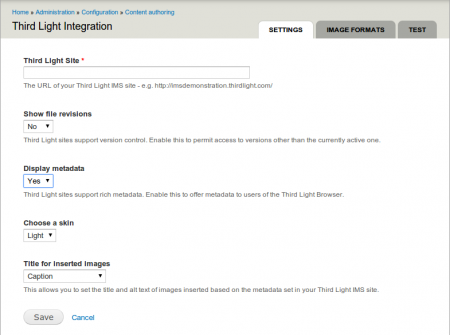 Drupal ThirdLight integration UI page