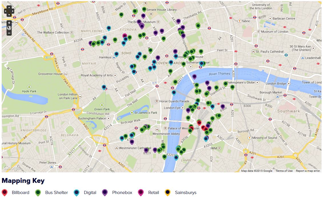 Map of London with marked attractions