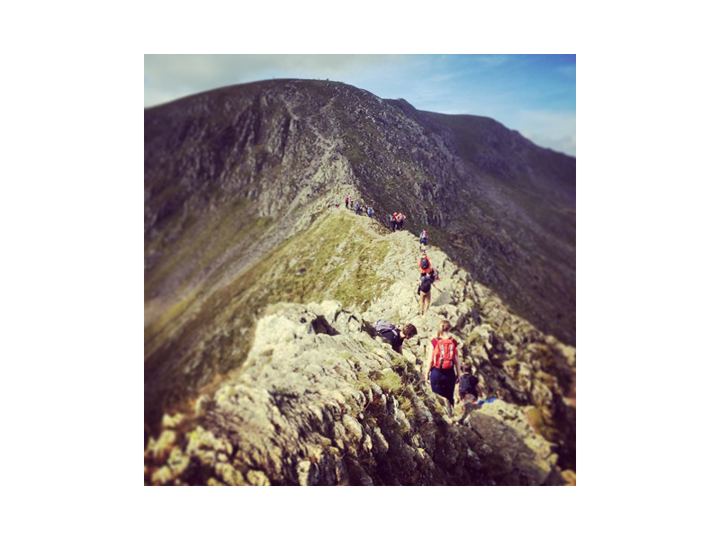 Climbing down a part of Helvellyn and grouping to climb the next section