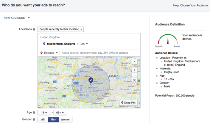 Selecting the mapped location of where you want the advertising to feature