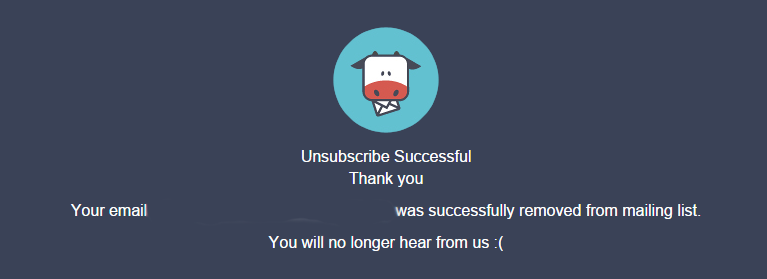 Email un-subscribe successful page
