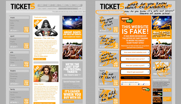 Fake tickets webpage