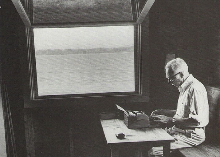 E B White at his desk