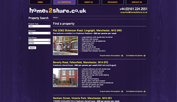Homes2Share Lettings Website