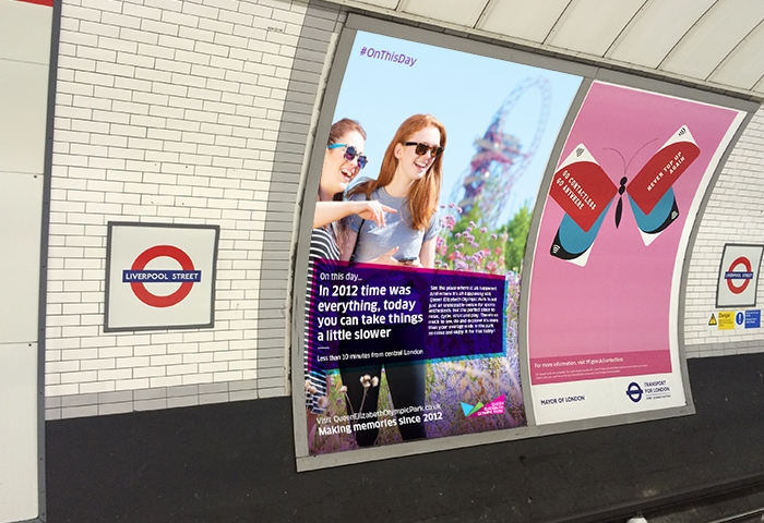 QEOP poster at Liverpool Street tube platform