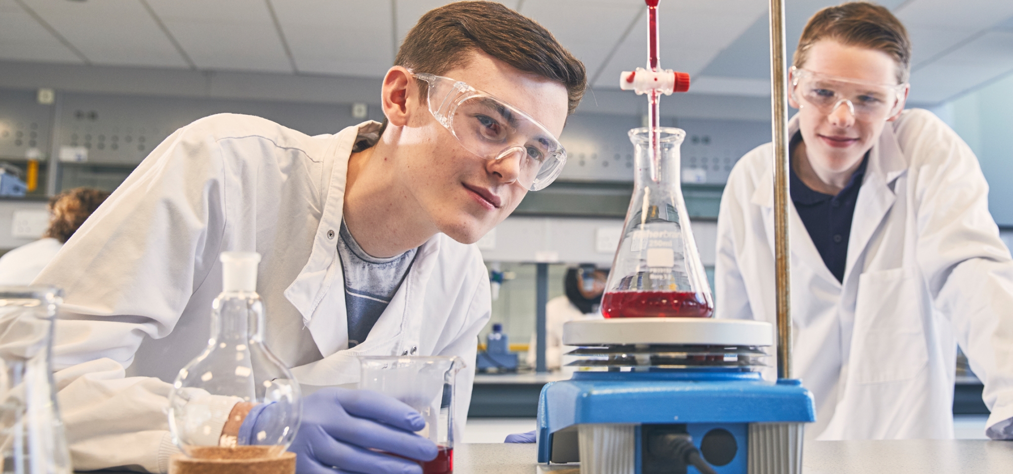 Two students in a UCLan Science Lab