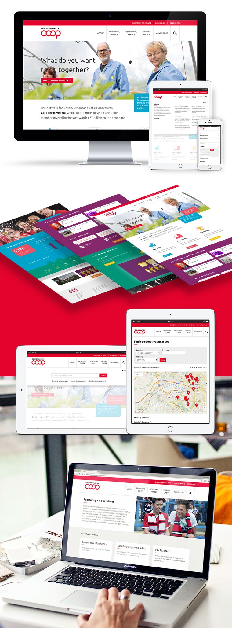 Coop case study - webpages on different devices and designs